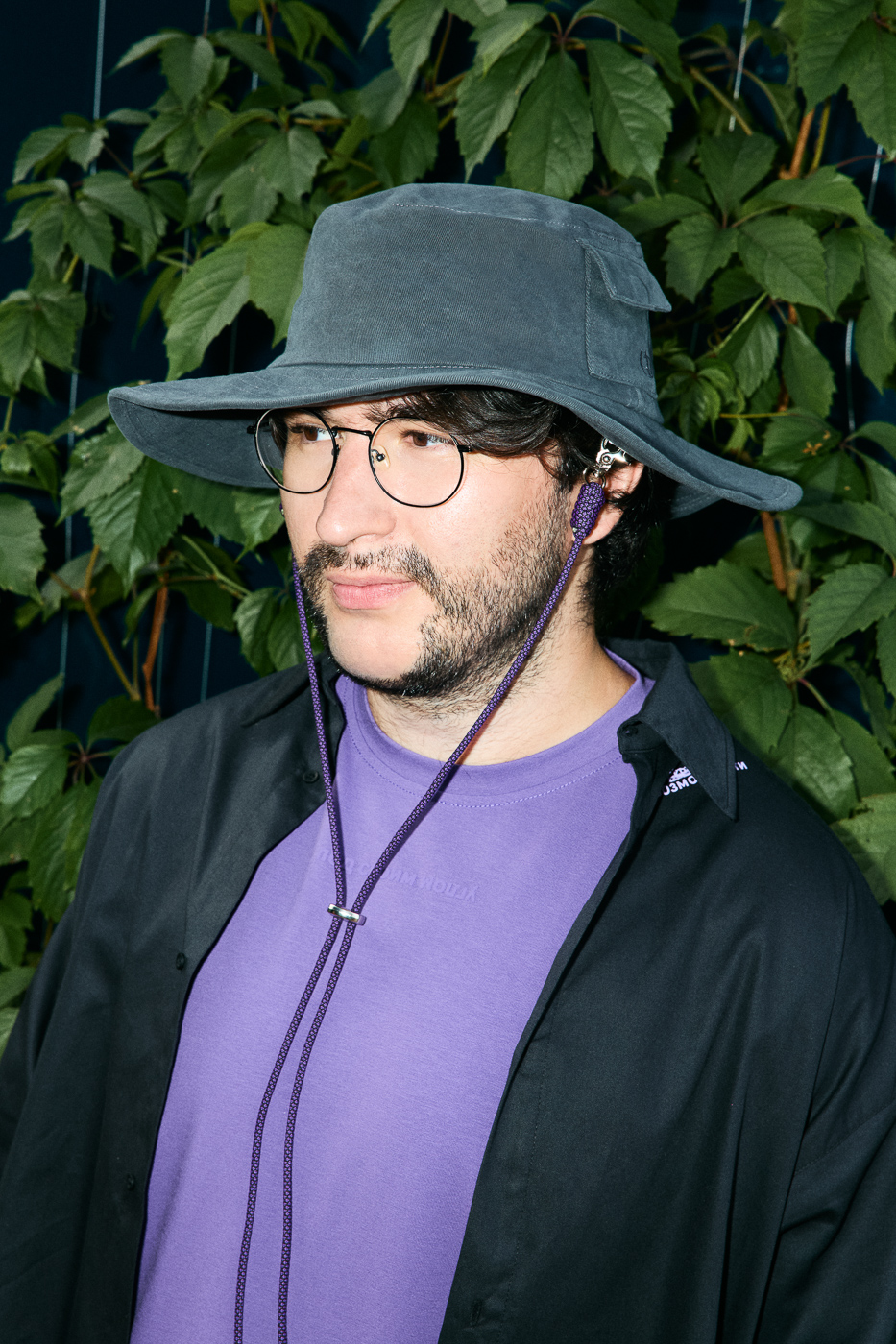 Панама Control, серая. Фиолетовый шнур